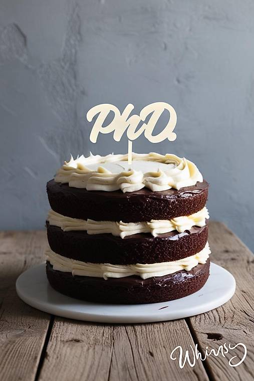 Dekorácie - Drevený zápich "PhD." – dekorácia na tortu - 17539175_