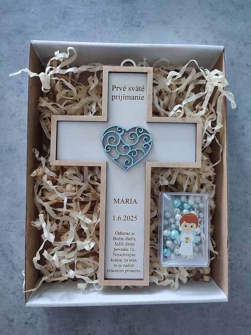 Dekorácie - Krížik a ruženec na prvé sväté prijímanie  - 17541400_
