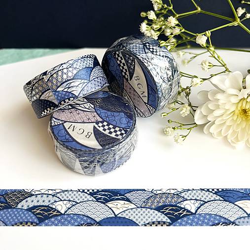 exkluzívna japonská washi páska Morské vlny sashiko