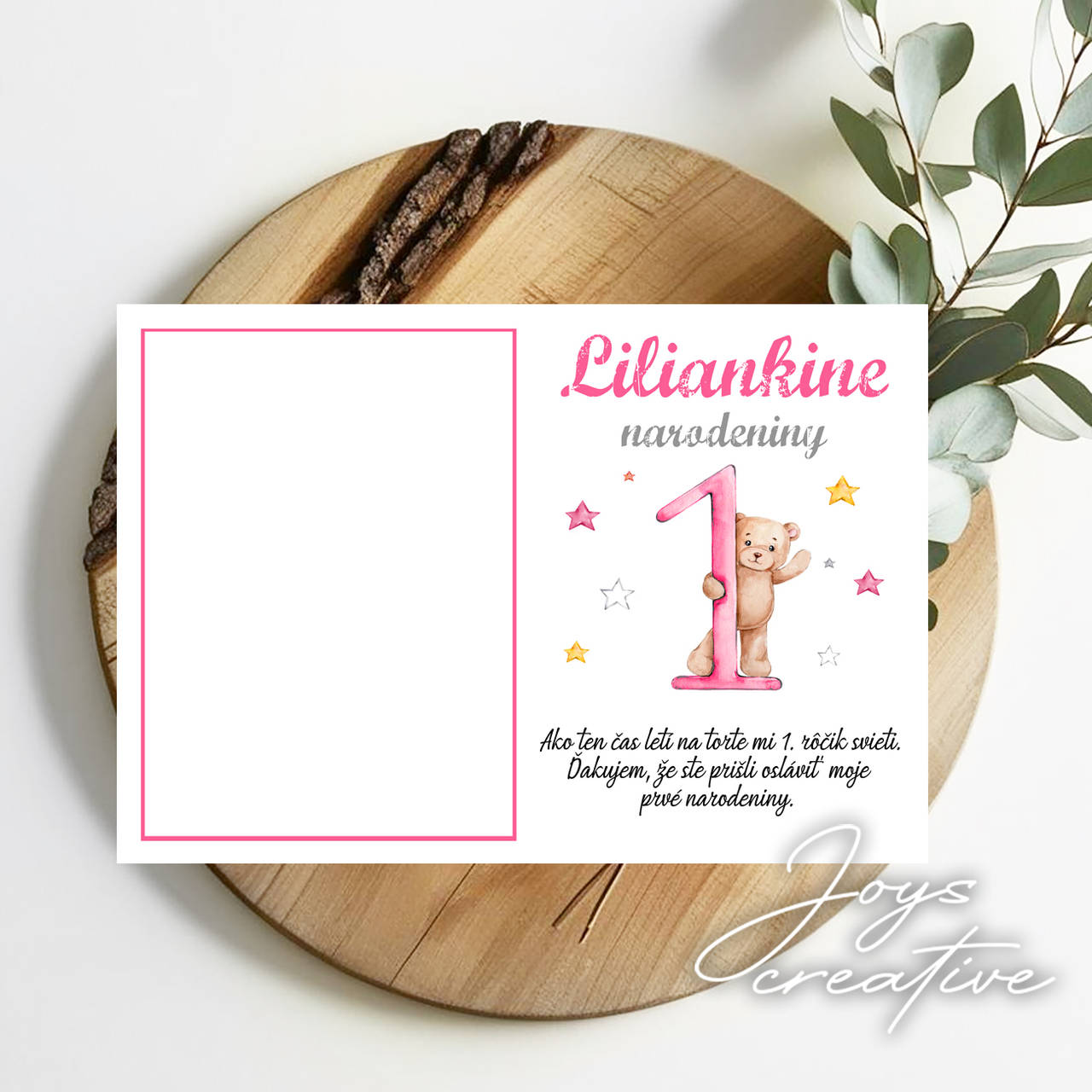 Kartička na fotku oslávenca pre hostí na oslave narodenín