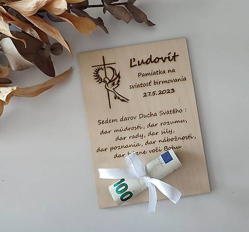 Tabuľky - Drevená tabuľka na darovanie peňazí - Birmovka - 17539982_