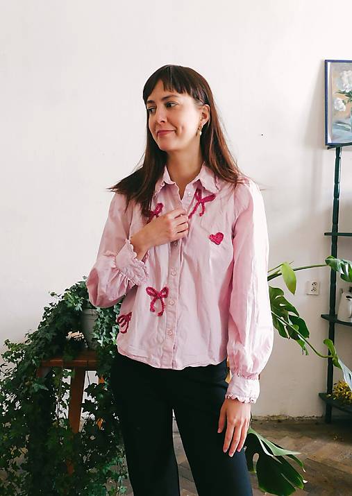 Blúzky a košele - Soft Bows Blouse upcyklovaná blúzka - 17540997_