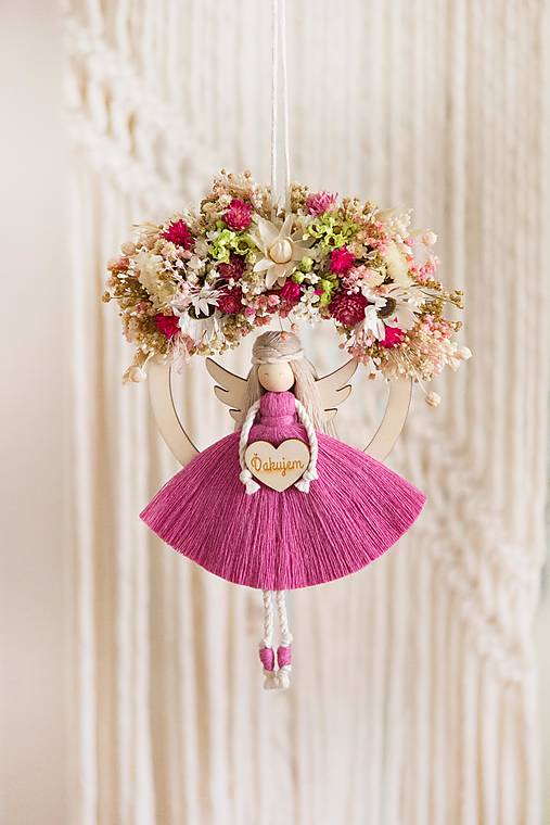 Dekorácie - Anjel s kvetmi "Ďakujem" - 17543211_