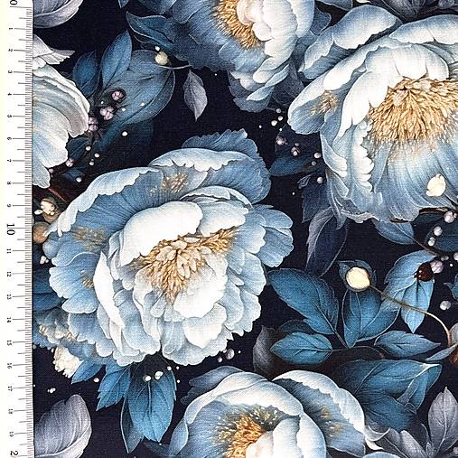 modré pivónie, 100 % bavlnený perkál EÚ, šírka 160 cm