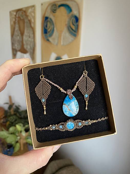 Sady šperkov - Set macrame šperkov-Apatit (náhrdelník, náramok a náušnice - 17541927_