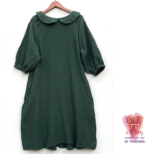 Šaty - Mušelínky s puff rukávmi a golierikom 38/40 - 17545182_