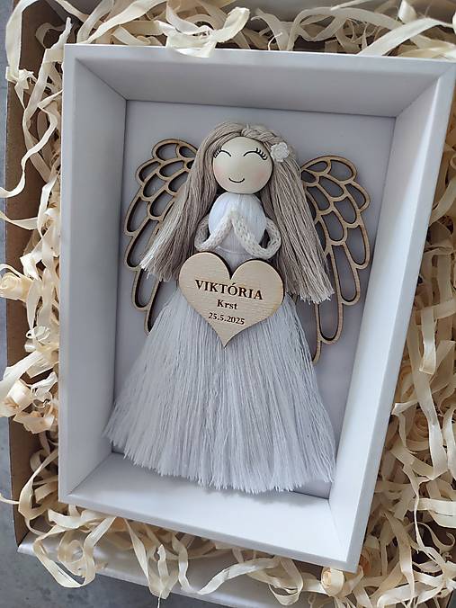 Dekorácie - Macrame anjel na pamiatku krstu  - 17544577_