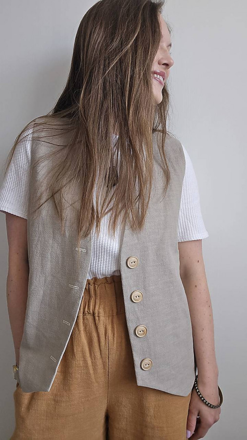 Vesty - Oversize ľanová vesta - 17545102_