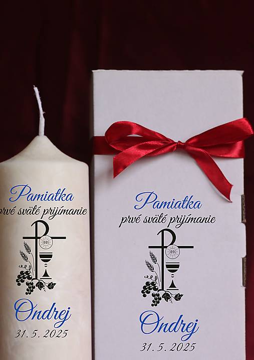 Sviečky - Pamiatka na prvé sväté prijímanie pre chlapca  (v darčekovej krabičke) - 17544657_