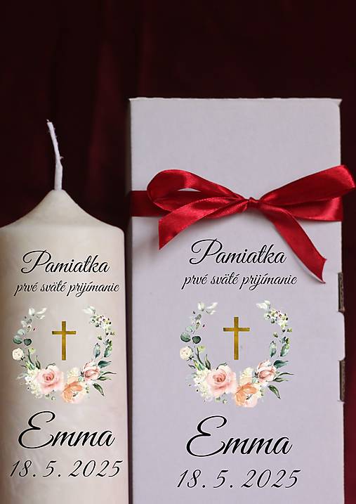 Sviečky - Pamiatka na prvé sväté prijímanie Personalizované sviečky  (v darčekovej krabičke) - 17544662_