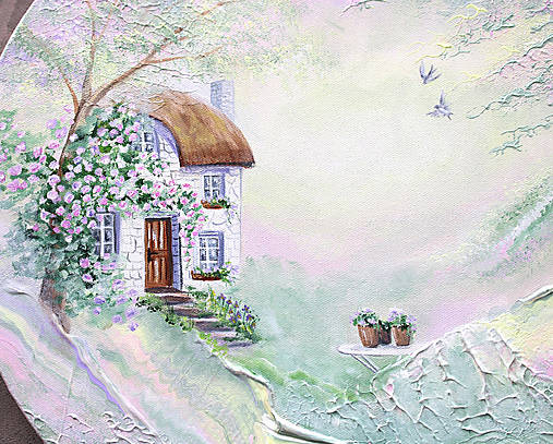 Obrazy - English cottage, originálna akrylová maľba - 17549825_