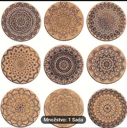 Sada korkových podložiek 8 ks MANDALA so stojanom