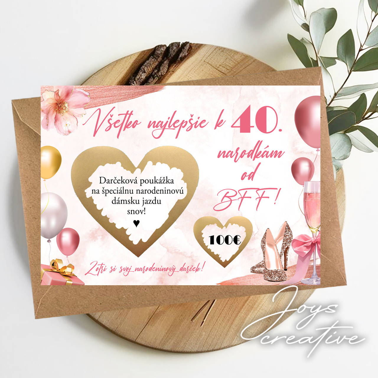 Narodeninová stieracia kartička – Rose Gold & Zlatá | Darček od BFF