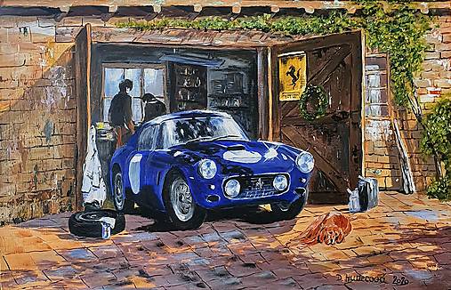Obrazy - Obraz "Auto Veterán pred garážou." -  58x48cm, zarámovaný - 17548291_