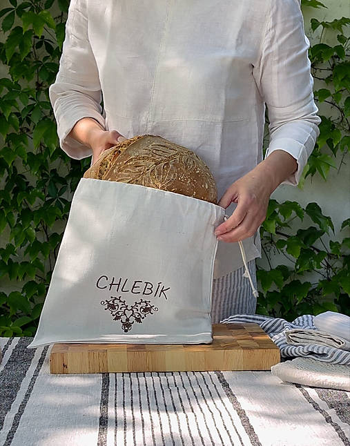 Úžitkový textil - Vrecúško na chlieb z ľanového plátna (40x30) - 17549872_