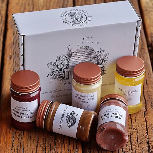Včelie produkty - darčekové balenie 5 medov - 17551921_