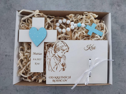 Dekorácie - Krížik, ruženec a tabuľka na peniaze ku krstu  - 17551101_