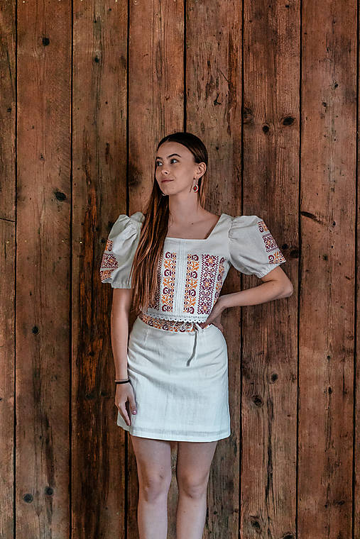 Iné oblečenie - Ľanový vyšívaný biely komplet Častkov II. - 17551216_