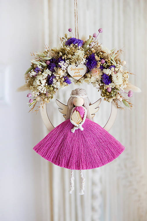 Dekorácie - Anjel s kvetmi "Ďakujem pani učiteľka" (orchideová) - 17553168_