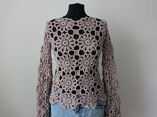 Topy, tričká, tielka - Háčkovaný hnedý top - 17555577_