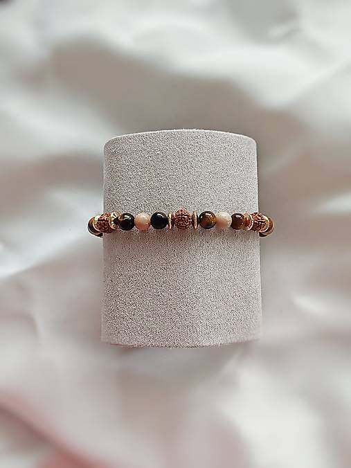 Náramky - Náramok Tigrie oko s Rodonitom a Rudrakshou  - 17555797_