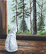 Obrazy - Sedím doma s mojou mačkou 25x30cm, originálna akrylová maľba - 17557772_