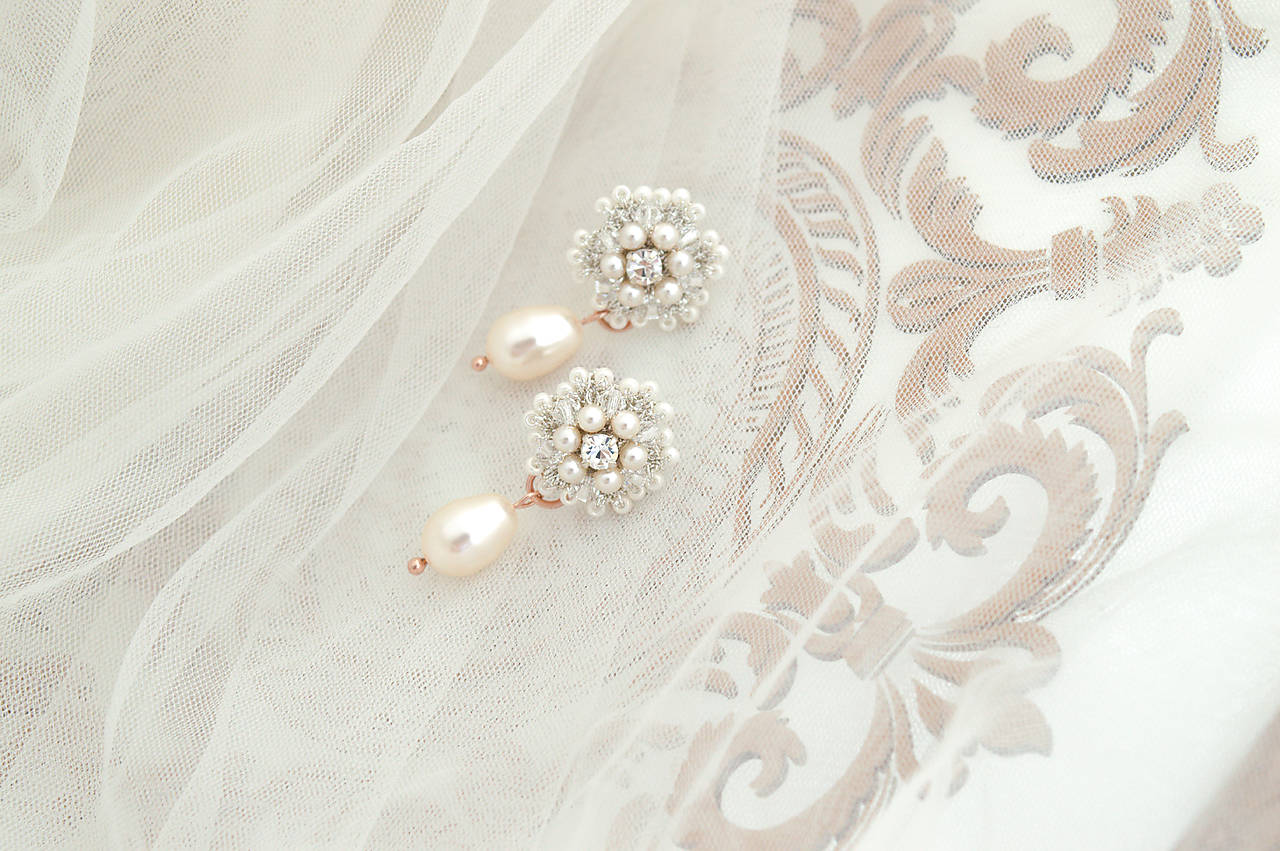 Vintage perlové náušnice (Ag925) (Ivory - RoseGold komponenty)