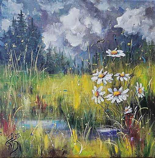 Obrazy - Obraz "Na lúke po búrke" - akryl, plátno, 40x40 cm - 17557844_