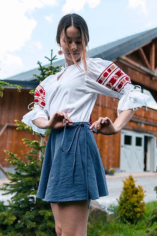 Sukne - Ľanová suknička Modrá hmla - 17559179_