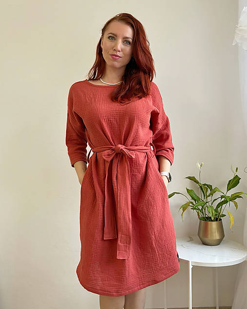 Šaty - Mušelínové šaty BASIC s 3/4 rukávom - 17560328_