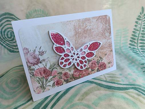 Papiernictvo - Beads card motýľ - korálková pohľadnica - 17560432_