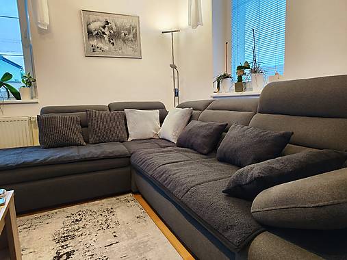 Úžitkový textil - VLNIENKA prehoz trojitý  ROHOVA SEDAČKA Buclé Antracit  ušité  na mieru - 17563041_