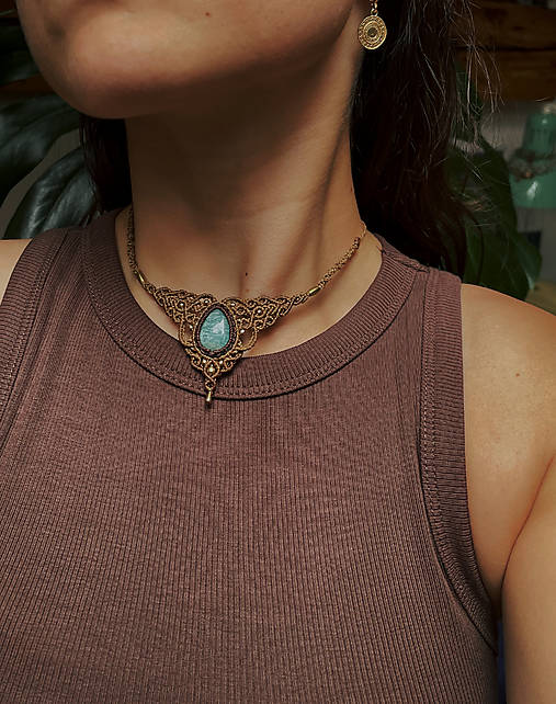 Náhrdelníky - Micro macramé choker s amazonitom - 17561855_
