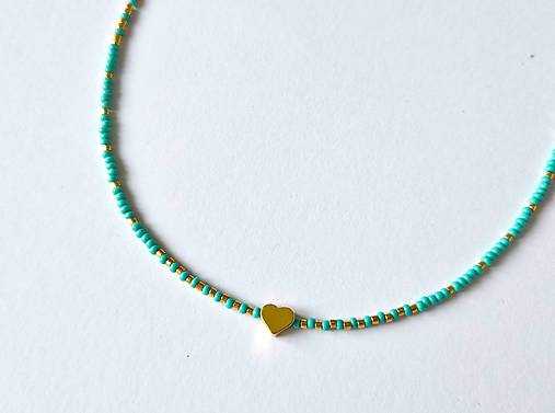 Detské doplnky - Náhrdelník z rokajlu so srdiečkom, zeleno - tyrkysová farba - 17562934_