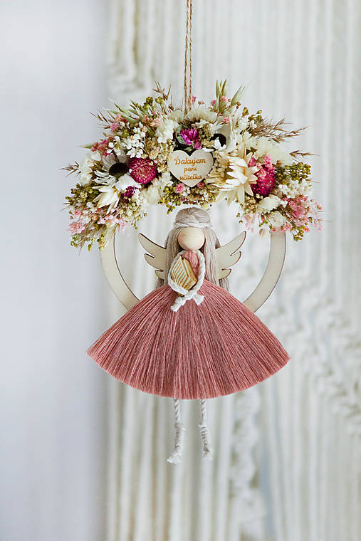 Dekorácie - Anjel s kvetmi "Ďakujem pani učiteľka" (starorúžová) - 17564143_