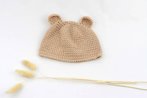 Detské čiapky - Béžová čiapka macko MERINO - 17564511_