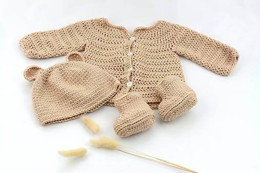 Detské súpravy - Béžový set macko MERINO - 17564539_