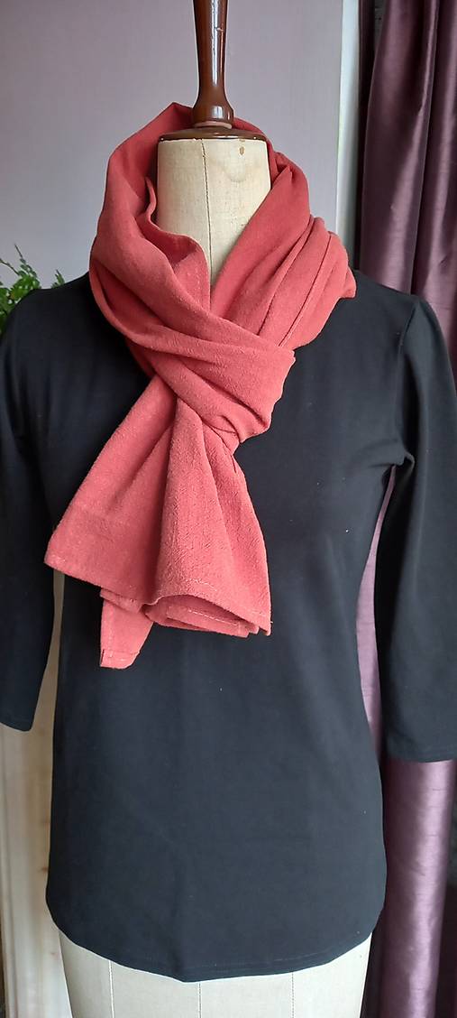 Šatky - Šátek z přírodního lnu - barva cihlová ~ LETNÍ VÝPRODEJ ~ - 17563939_