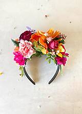 Čiapky, čelenky, klobúky - Frida obojstranná čelenka "cesta do záhrady snov" - oranžový kvet - 17563530_