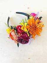 Čiapky, čelenky, klobúky - Frida obojstranná čelenka "cesta do záhrady snov" - oranžový kvet - 17563535_