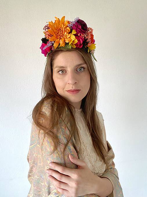 Frida obojstranná čelenka "cesta do záhrady snov" - oranžový kvet