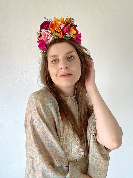 Frida obojstranná čelenka "cesta do záhrady snov" - oranžový kvet
