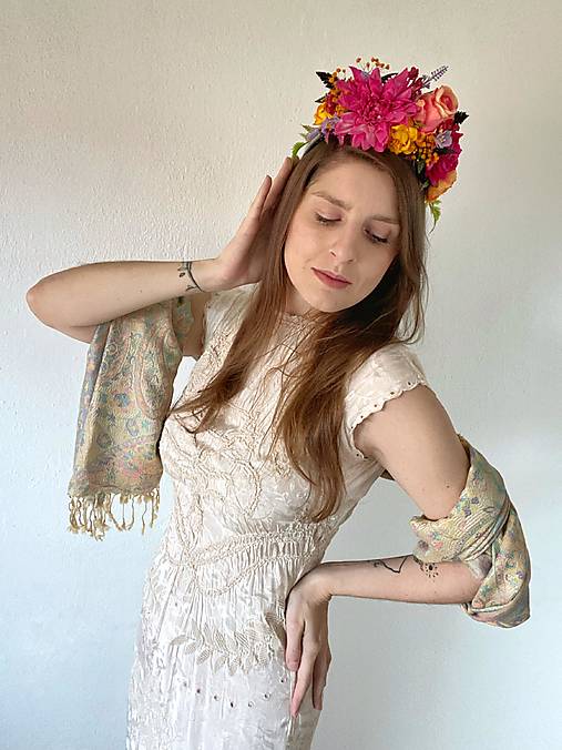 Frida obojstranná čelenka "cesta do záhrady snov" - ružový kvet