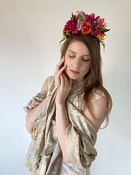 Frida obojstranná čelenka "cesta do záhrady snov" - ružový kvet