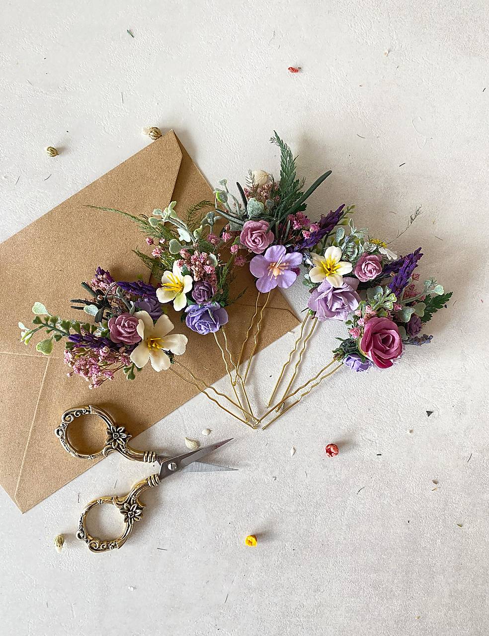 Kvetinové vlásenky "večer padá na lúku" 