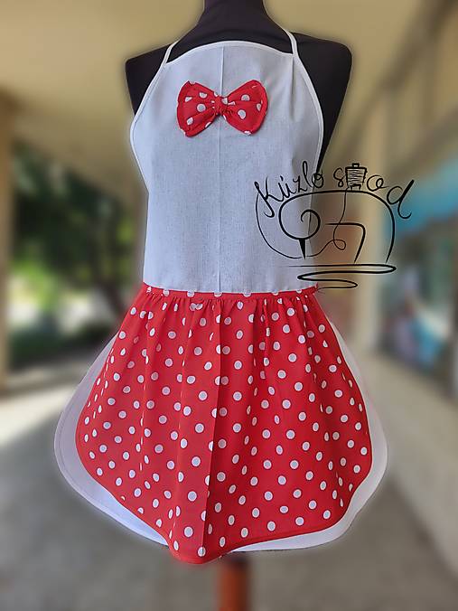 Úžitkový textil - Dámska zástera 70cm biela s malou bodkovanou zásterkou - 17564380_