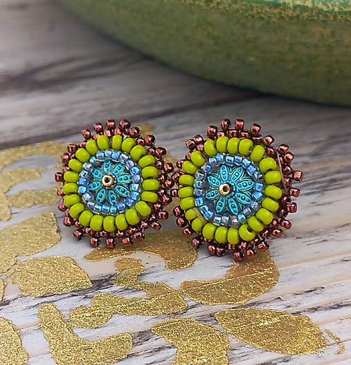Náušnice - Mandala modro-zelená - 17564657_