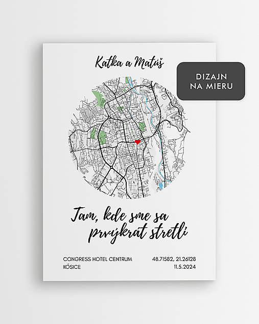 Obrazy - Personalizovaná mapa vášho prvého stretnutia – unikátny darček na mieru - 17565347_