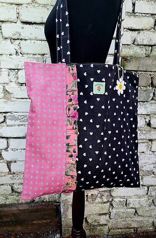 Nákupní taška černá s puntíky