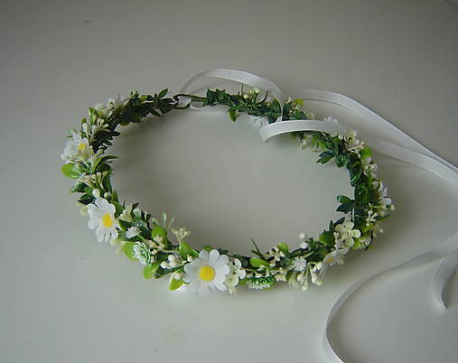 Ozdoby do vlasov - Venček biely s margaretkami - 17566620_